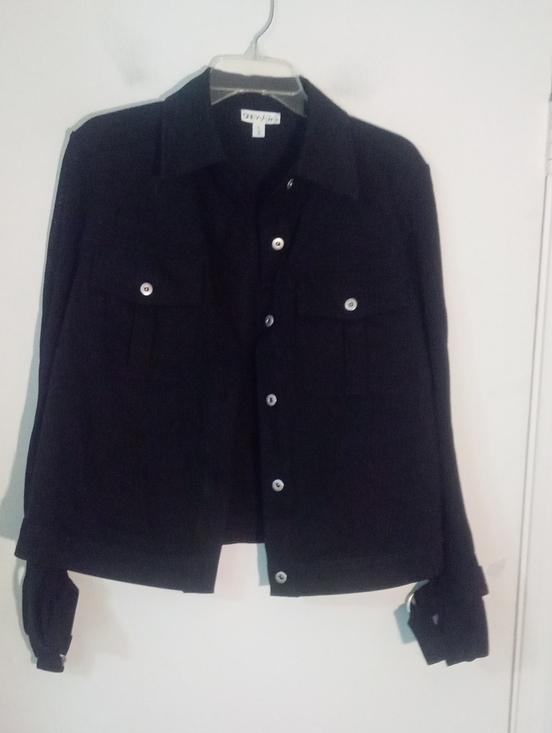 grey by Johan Sebastian grey Jackets & Blazers - Johan Sebastian Grey Black Button-Up Denim Jacket Large New NWOT Knit Sleeves